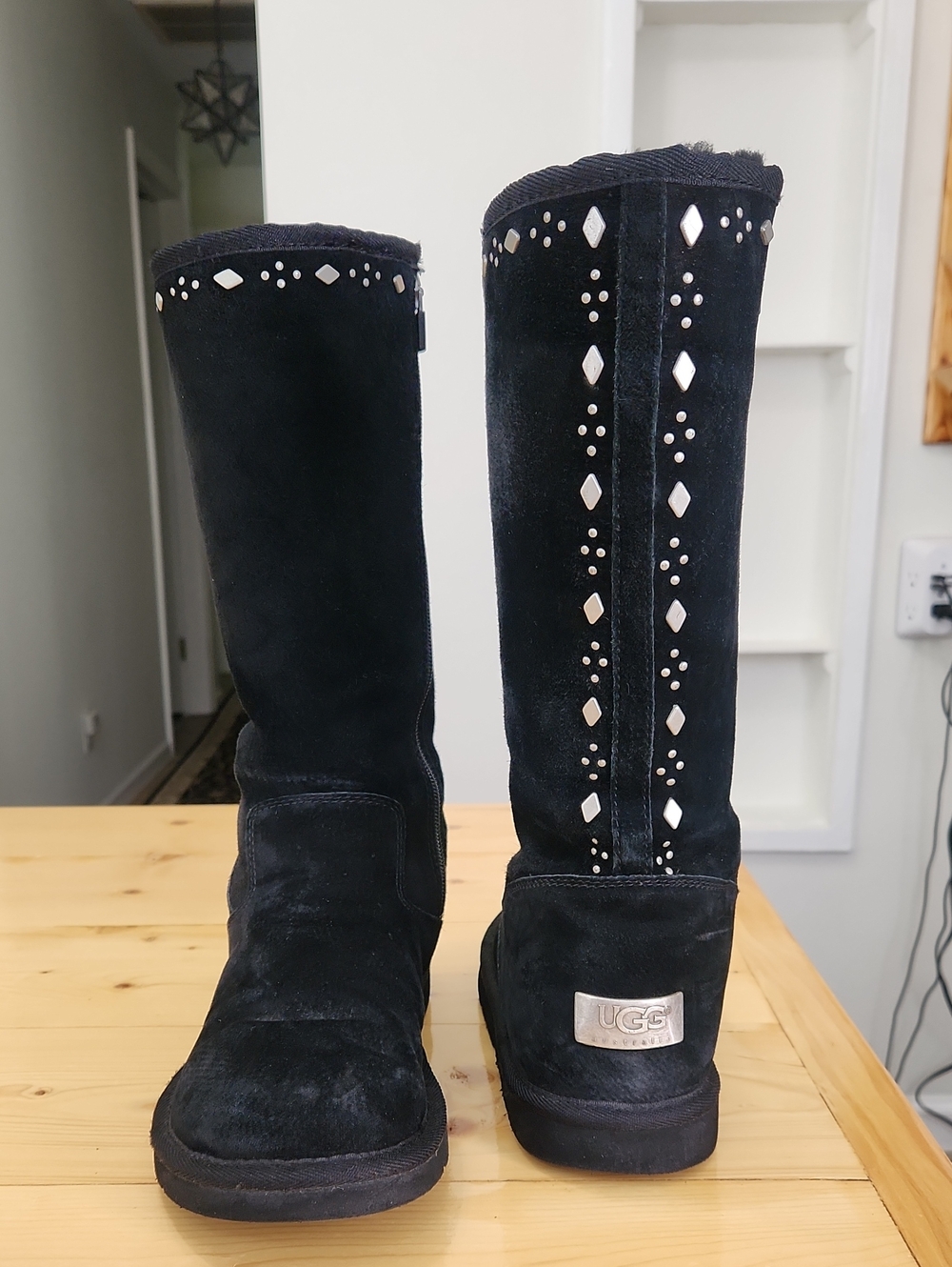 UGG Australia Joplin Vintage Studded Black Suede Tall Boots Size 8